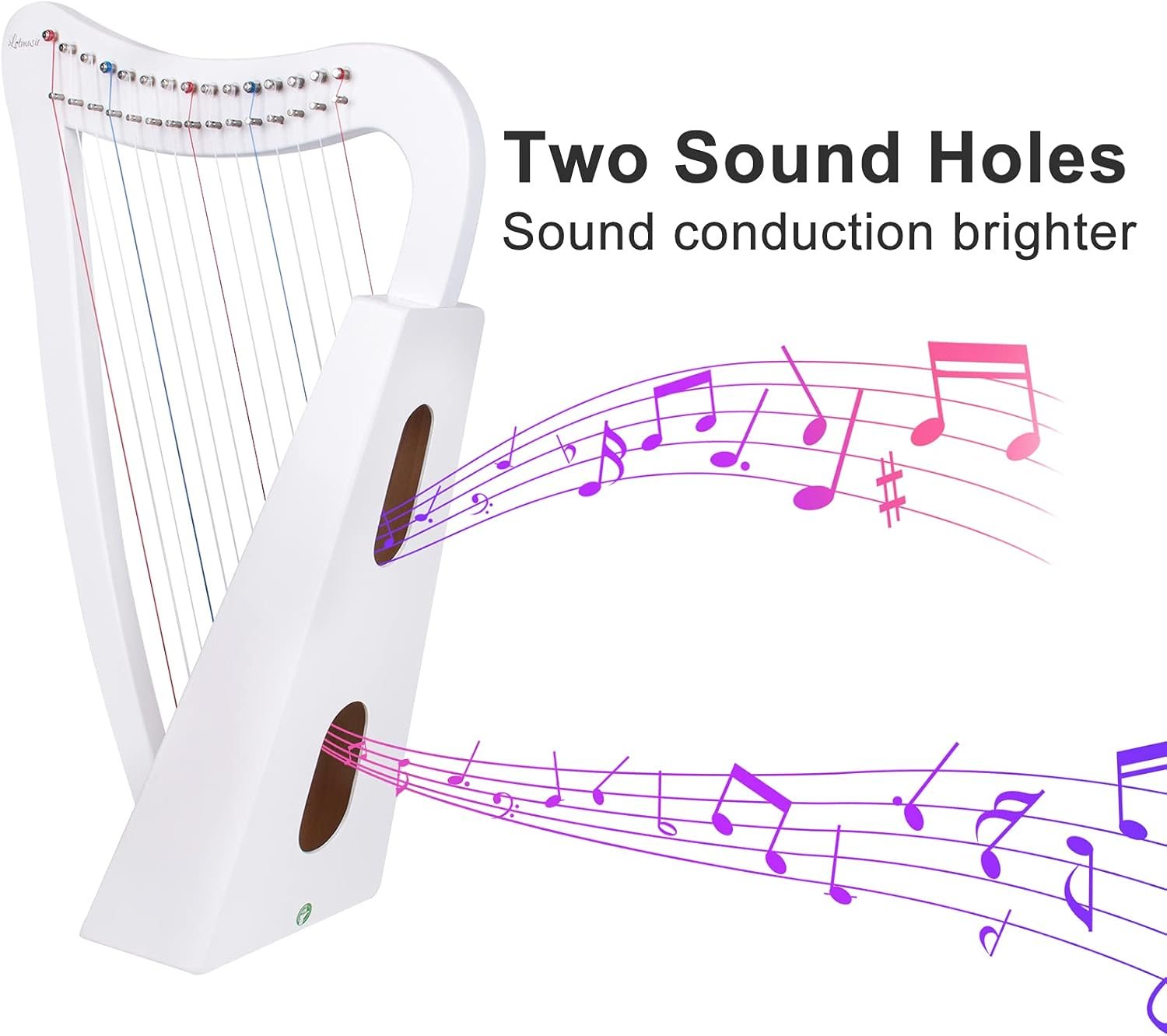Lyre Harp,15 strings 22 inch Solid Birchwood Musical Instrument Height For Adult Kids Beginner with Tuning Wrench Black Gig Bag Strap (White) - Image 5