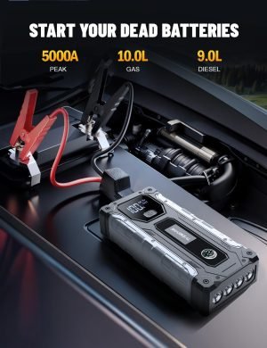 Car Jump Starter 5000A, Jump Starter Battery Pack for 10.0L Gas and 9.0L Diesel, 12V Portable Jump Box with LED Light
