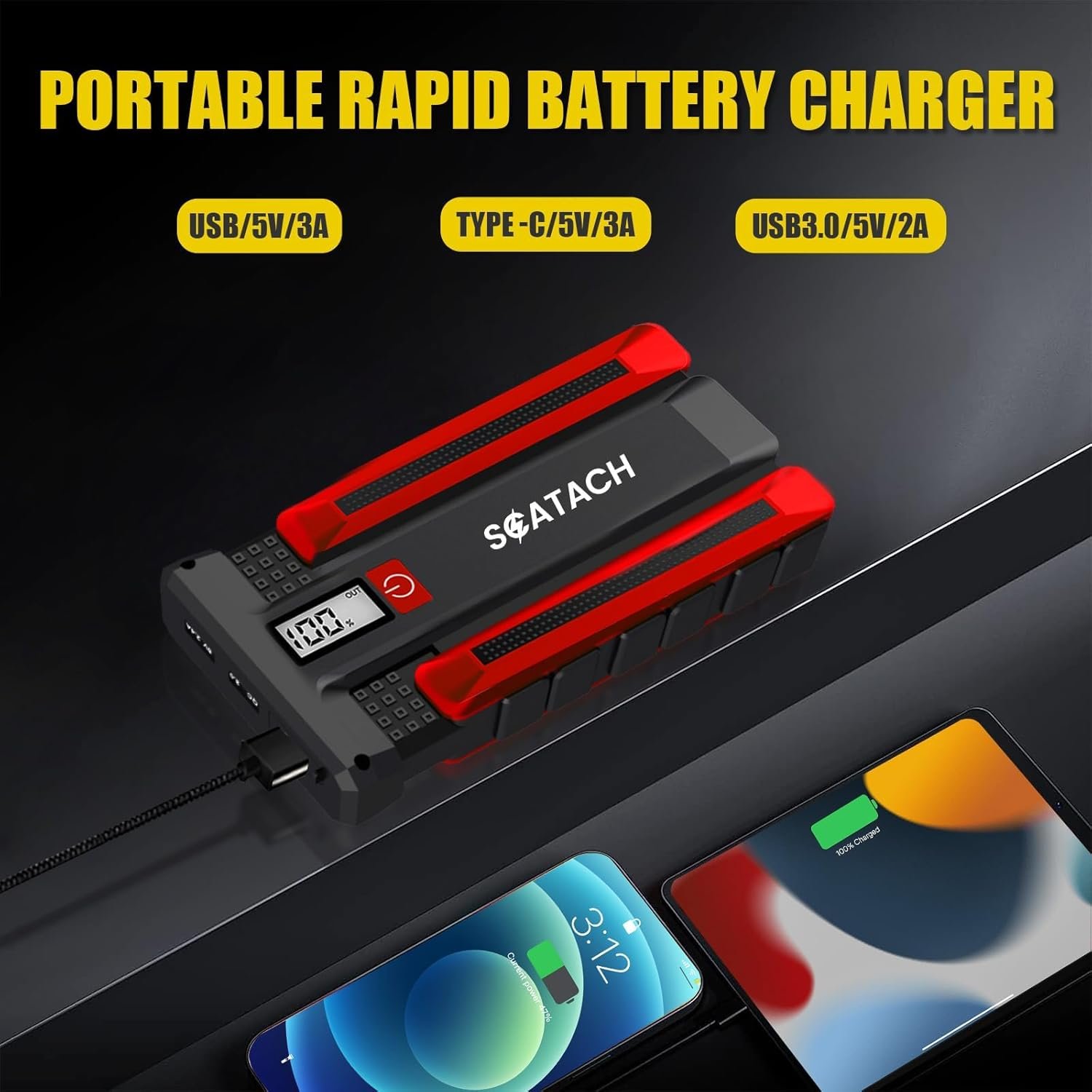 Scatach 002 4000A Car Battery Jump Starter,12V Jump Starter Battery Pack (up to 10.0L Gasoline and 8.0L Diesel Engine), Portable Jump Box with LED Display, 3 Modes Flashlight and Jumper Cable - Image 4