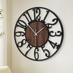 1st owned Large Wall Clock for Living Room Decor- 24″ Decorative Antique Silent Non Ticking,Battery Operated,Black Metal,Wood Clocks for Farmhouse,Dining Room,Bedroom,Kitchen – Arabic Numerals