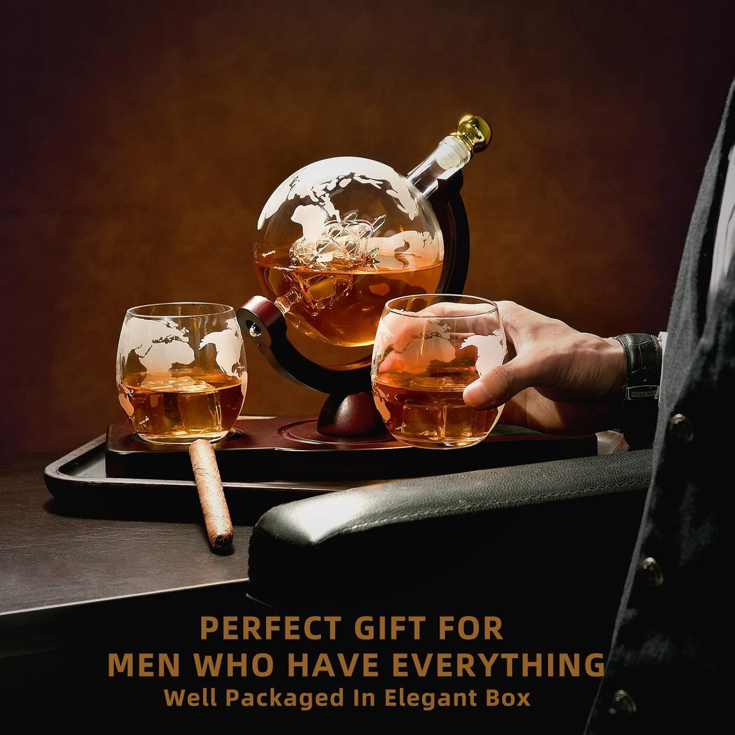 Gifts for Men Dad Husband from Wife Daughter Son, Unique Christmas Anniversary Birthday Gifts for Him, Whiskey Decanter Globe Set with 2 Glasses, Bourbon Scotch Liquor Cool Stocking Stuffers Presents - Image 7