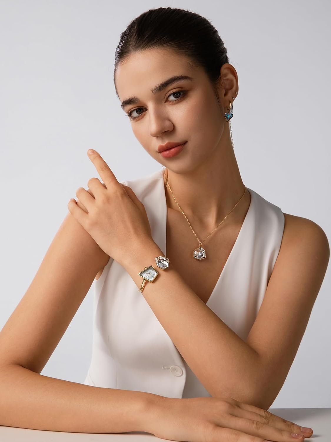 SAGA Illusion Women's Luxury Jewelry Bangle Watch, Mineral Case, 316L Stainless Steel Bracelet with Danube Crystals, Swiss Quartz Movement, 30M Water Resistant - Elegant Gift for Small Wrists - Image 2