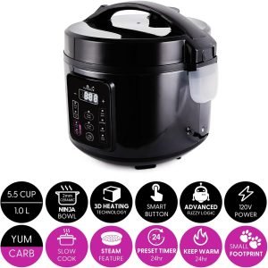 Yum Asia Kumo YumCarb Rice Cooker with Ceramic Bowl and Advanced Fuzzy Logic, (5.5 Cups, 1...