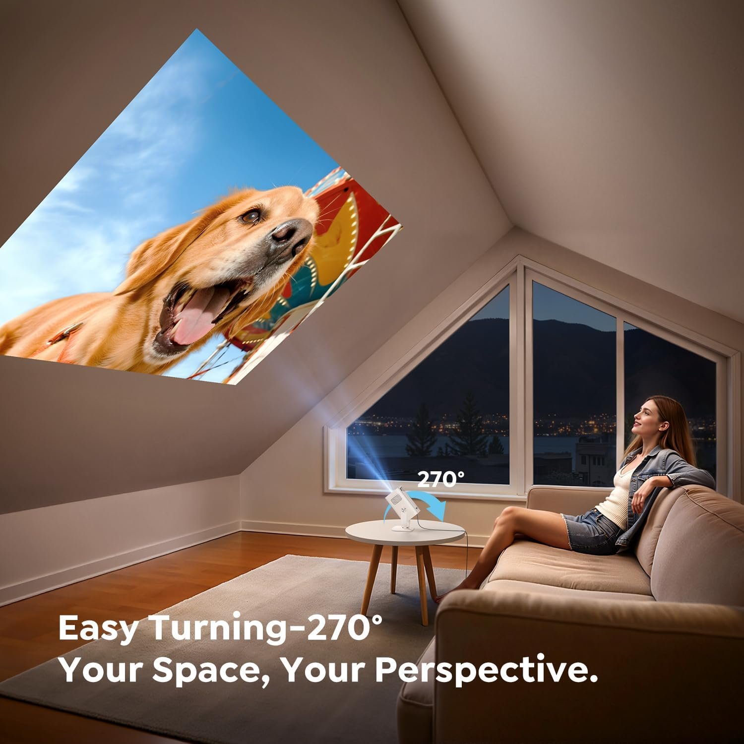 Mini Projector with WiFi6 and Two-Way Bluetooth5.4, 4K Smart 1080P Portable Outdoor Movie Proyector with Android 13 & Built-in Apps, Auto Keystone & 270° Rotation,Compatible with Phone/HDMI/TV Stick - Image 4