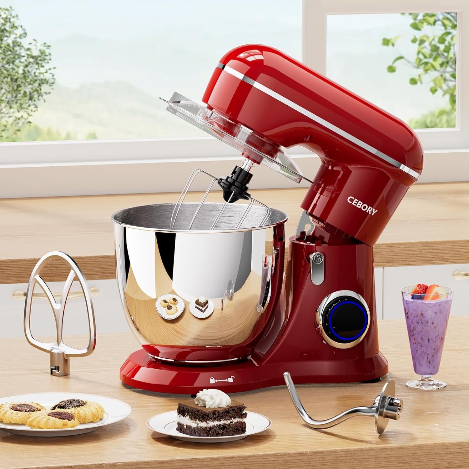 3-IN-1 Electric Stand Mixer, 6.5QT Bowl 660W 10-Speed Kitchen Mixer, Household Food Mixers include Dough Hook, Beater and Whisk, Bread Cake Mixer for Baking and Most Home Cooks, Red - Image 5