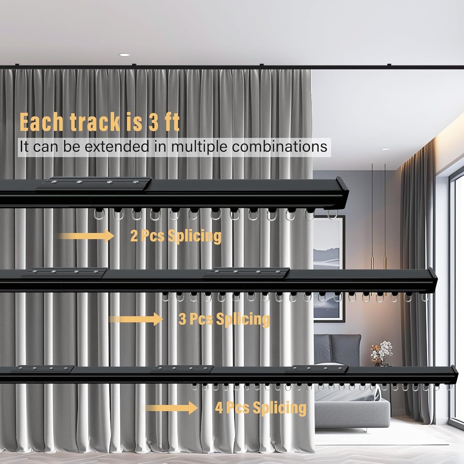 Ceiling Curtain Track, Curtain Track Ceiling Mount, Room Divider Curtain Rod or Wall with Rolling Hooks, Ceiling Shower Curtain Tracks Perfect for Privacy in Open Rooms,3-9ft Black. - Image 6