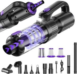 Car Vacuum Portable Cordless, 20000Pa Mini Vacuum Cleaner & Air Duster, 130W Brushles...