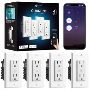 Geeni Smart WiFi in-Wall Outlet, White, 4 Pack – 2 Smart Outlets per Plug, Compatible with Alexa & Google Home, Tamper Resistant, Fire Resistant, App & Voice Control, Requires 2.4GHz WiFi