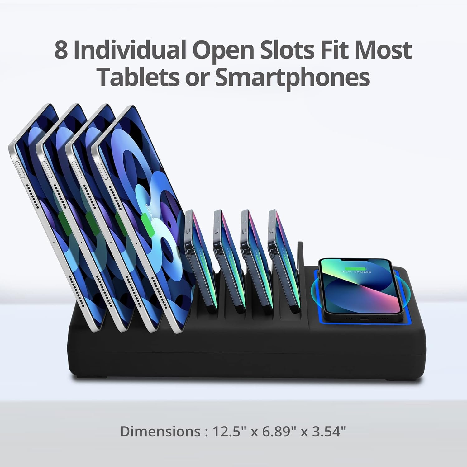 SIIG 10 Port 150W USB Charging Station with Qi Wireless Charging Deck, 6X USB-A and 4X USB-C Charging Ports, Vertical Device Organizer, Compatible with iPhones, iPads and More (AC-PW1R11-S1) - Image 6