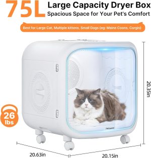 75L Large Automatic Pet Dryer Box for Cats & Small Dogs – App-Controlled, Ultra-Quiet Hands-Free Drying with Smart Safe Temperature & Overheat Protection – Ideal for Multi-Pet Homes