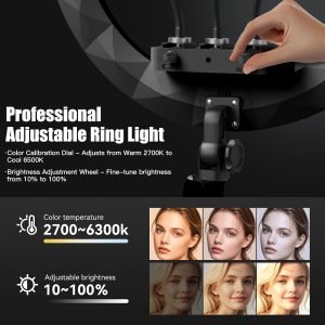 Ring Light with Stand and Phone Holder, 19″ Ring Light Tripod for iPhone, Professional LED Circle Light with 78″ Tripod, Selfie Ringlight for Live Streaming, Makeup, Barber, Tiktok, YouTube, Black