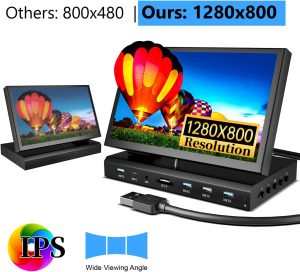 10.1″ Small Monitor for PC Raspberry Pi, 1280×720 IPS Mini Monitor Multi-Port Docking Station Built-in USB Hub &Dual Speakers, Raspberry Pi Display for DIY Projects,Gaming & Aida64 CPU GPU Monitoring