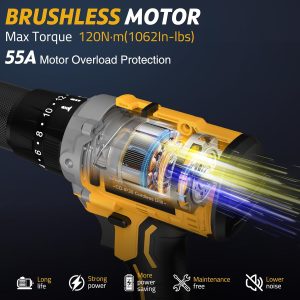 21V Cordless Hammer Drill – 1060In·lbs Brushless Drill Set with 2 x 4.0Ah Battery – 20+3 Torque Battery Drills 2150RPM Power Drills 1/2″ Chuck Electric Drill for Drilling Wood Bricks Metal