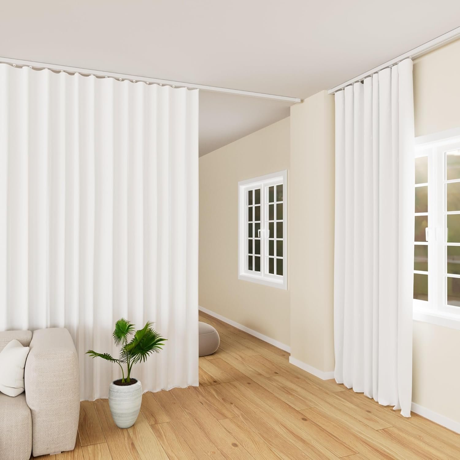 Curtain Track Ceiling Mount heavy duty sliding Curtains Tracks rails Rod System Room Divider with clips 6-9ft White - Image 6