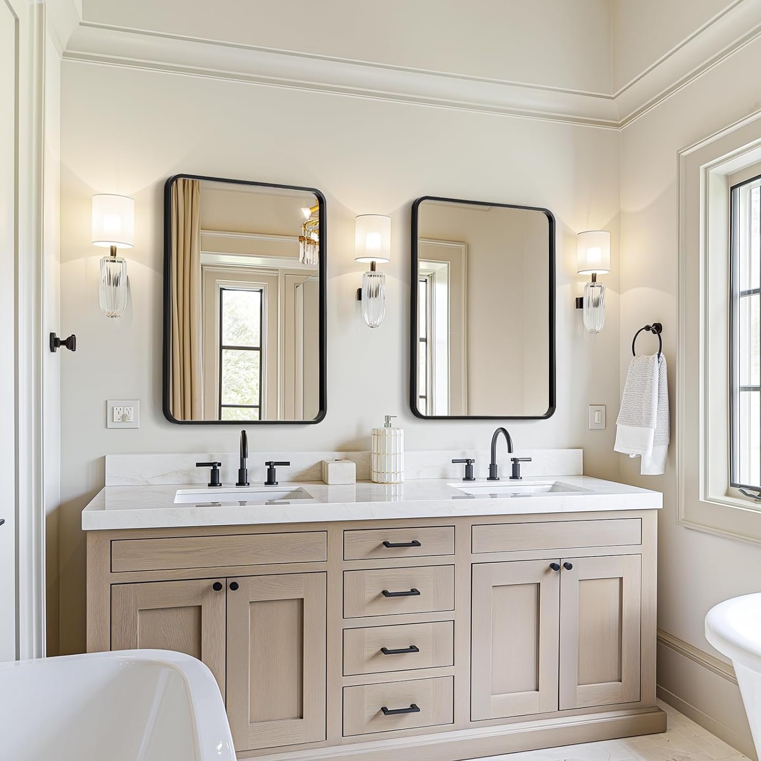 USHOWER 2-Pack Black Bathroom Mirrors Over Sink 22 x 30 Inch, Metal Frame Rectangle Mirror, Modern Farmhouse Vanity Mirror, Wall Mounted for Bedroom, Living Room, Entryway Remodel & Upgrade - Image 7