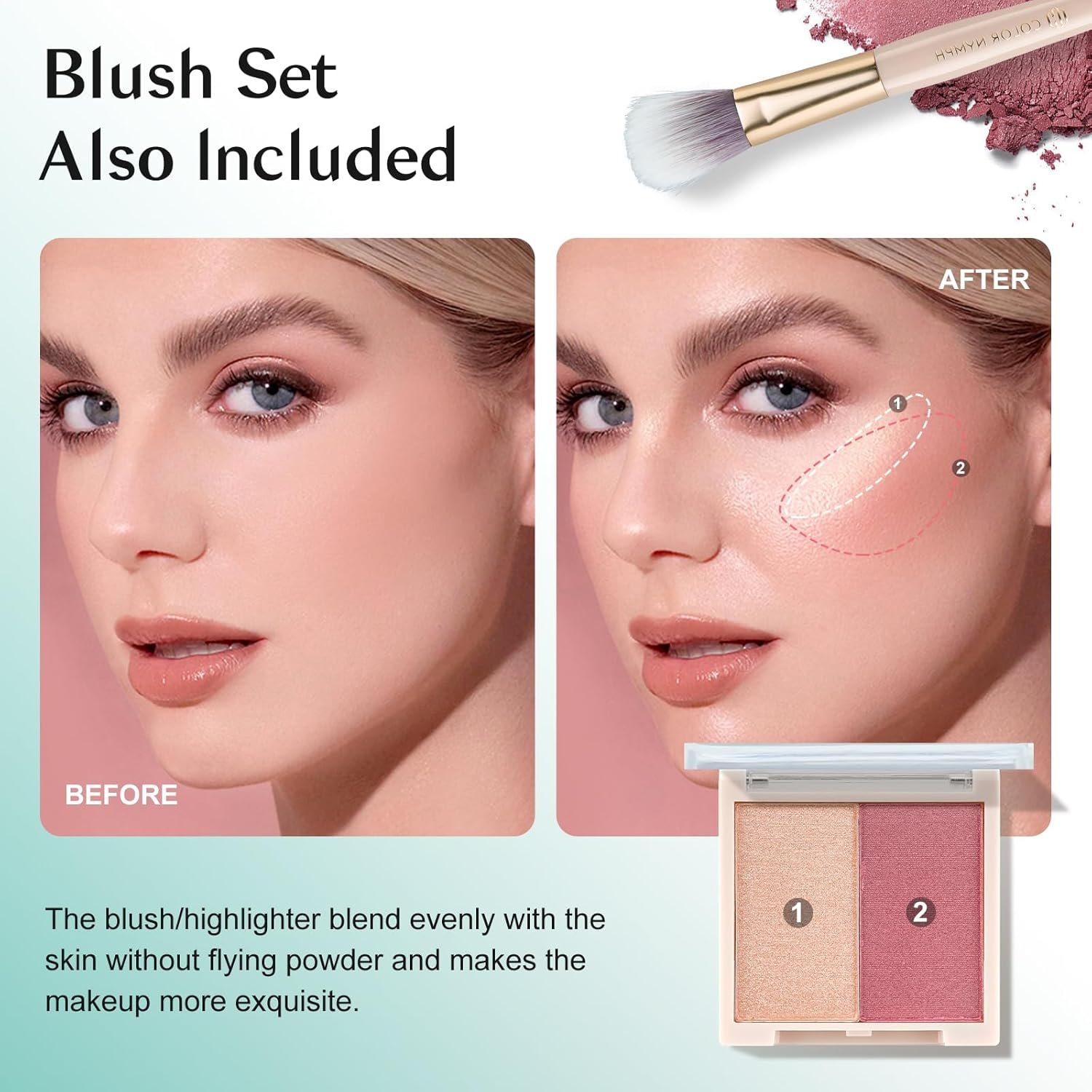 Color Nymph All In One Makeup Kit, Makeup Gift Set for Beginners Teenager Girls with Eyeshadow Palette Blush Lipstick Lip Pencil Eye Pencil Brush Mascara Portable Bag - Image 6
