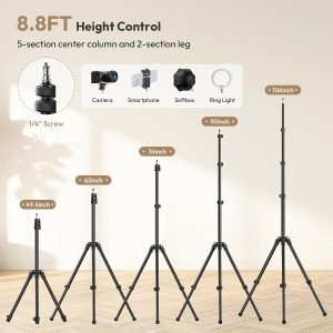 ULANZI T270 Light Stand – 8.8FT/270cm Adjustable Photography Light Stand Tripod, Aluminum Portable Studio Lighting Stand for Softbox, LED Video Light, Reflector, Strobe, Photo Video Photography
