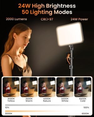 Torjim 12” LED Video Light Kit | High Brightness | 5 Lighting Modes | 3000-6500K Studio Lights with Tripod Stand, Phone Holder &Wireless Remote | Professional Photography Lighting for Video Recording