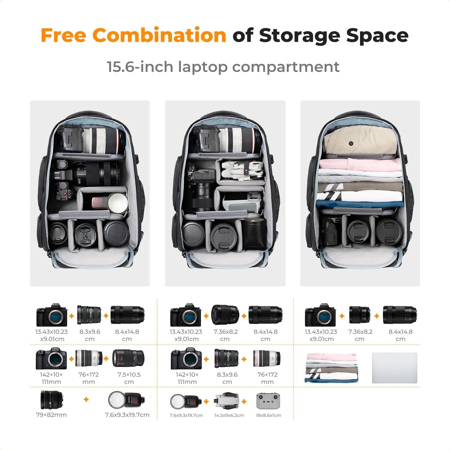 K&F CONCEPT Camera Backpack,25L Large Capacity Camera Bag for Photographers with Raincover and 15.6 Inch Laptop Compartment Compatible for Canon/Nikon/Sony/DJI Mavic Drone - Image 2