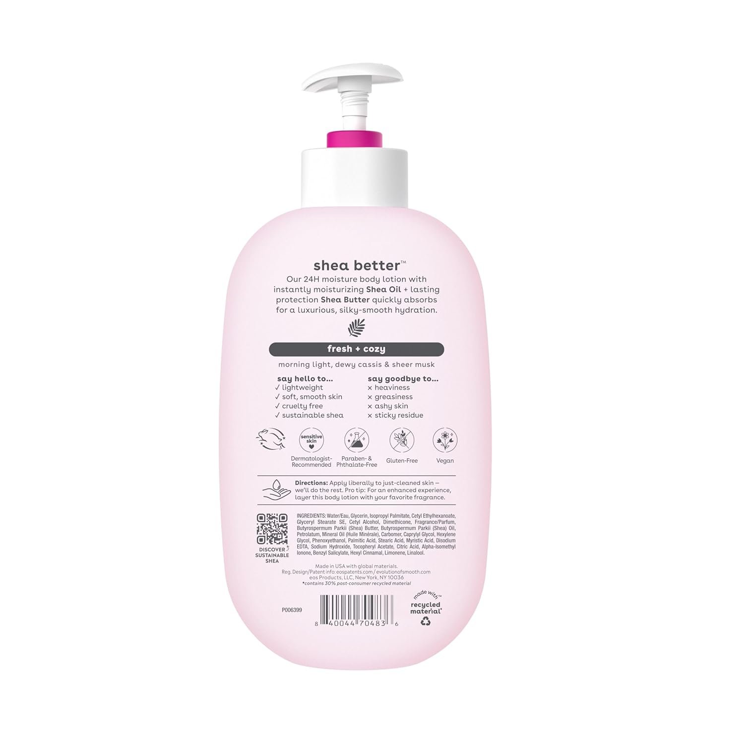 eos Shea Better Body Lotion, Fresh & Cozy, 24-Hour Moisture Skin Care, Lightweight & Non-Greasy, Natural Shea, Vegan, 16 fl oz - Image 7