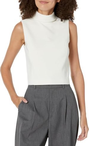 Theory Womens Stretch Crop Rolled-Neck Top