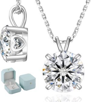 KRKC&CO Moissanite Necklace for Women, Sterling Silver Lab Solitaire Pendant for Her, 4-Prong, GRA, Gift for Anniversary, Birthday, Wedding – to Wife, Mom, 0.5/1/2/3/4CT White Gold Jewelry
