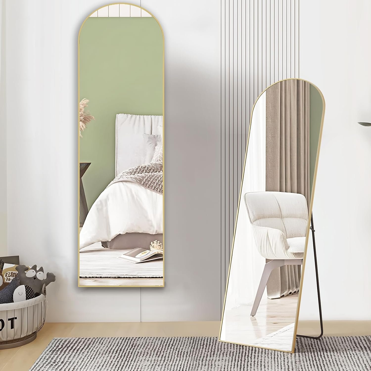 OLIXIS Arched Full Length Mirror 59"x16" for Bedroom, Full Body Mirror with Stand, Hanging or Leaning for Wall, Aluminum Alloy Thin Frame Floor Standing for Living Room, Tall, Gold - Image 6