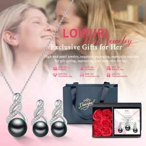 Pearl Necklace and Earring Set for Women – 925 Sterling Silver Pearl Jewelry Set Rhodium/Gold Plated Anniversary Birthday Gifts for Her Packaged in Preserved Rose Box