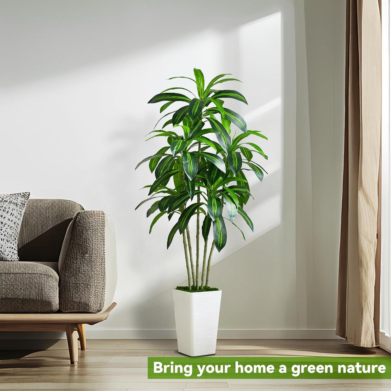 Artificial Dracaena Tree-6FT Tall Fake Plants with White Tall Planter-Artificial Plants Indoor Floor Plant in Pot-Large Tropical Fake Yucca Potted Tree for Home Office Living Room Decor - Image 6