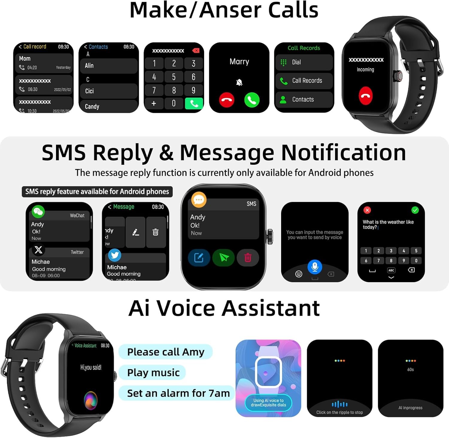 Smart Watch with AI (Built-in GPS + Map), 1.96" HD Fitness Tracker for Men Women, 100+ Sports Modes, Call/Reply/Notification, 24/7 Heart Rate & Sleep Monitor, Waterproof Smartwatch for Android iPhone - Image 4