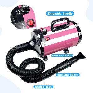 High Velocity Professional Dog Grooming Dryer,Adjustable Temperature and Speed Hair Dryer for Pets with 4 Nozzles