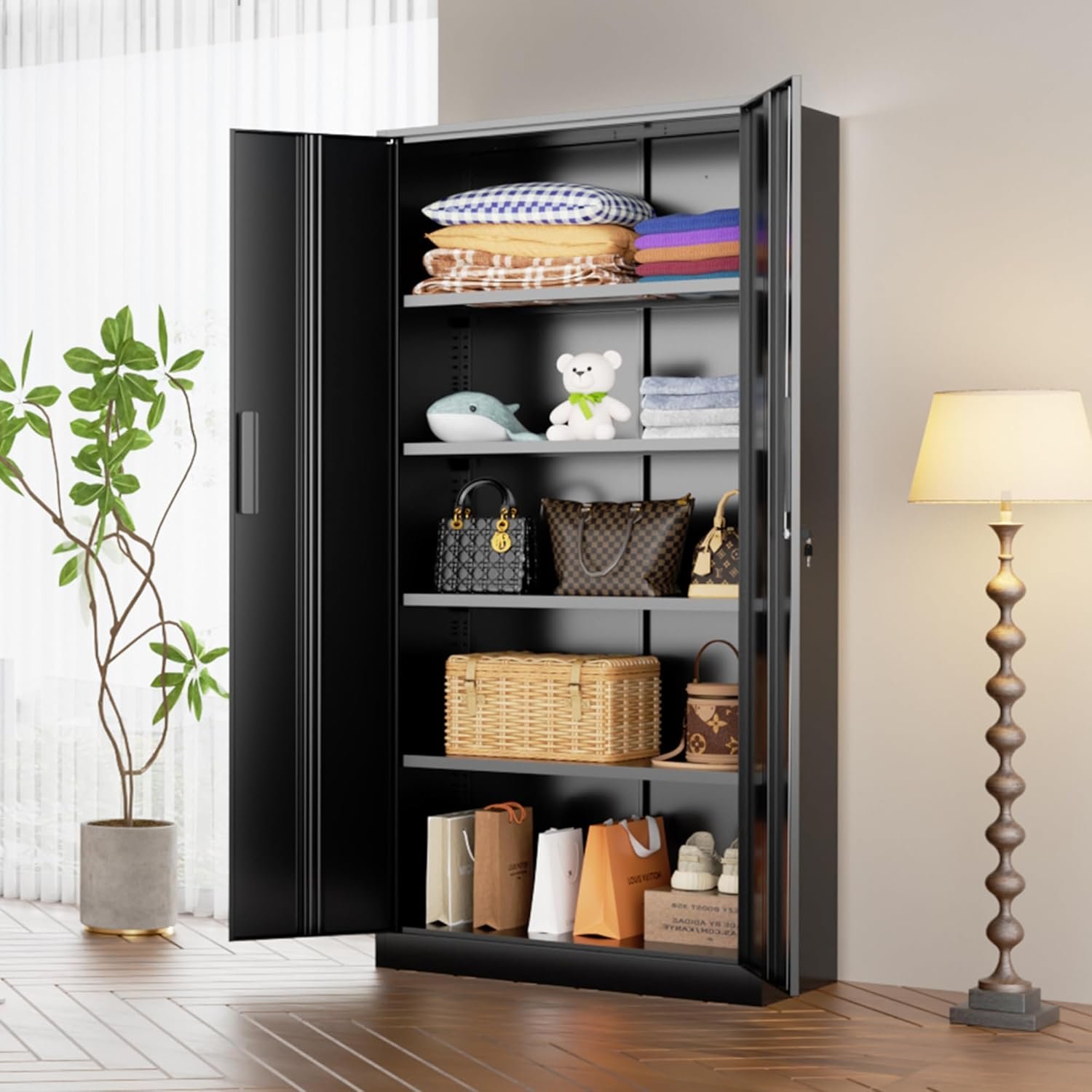 INTERGREAT Black Metal Storage Cabinet, 72" Locking Steel Cabinets with 2 Door and 4 Adjustable Shelves, Tall Metal Cabinet for Home Office, Garage, Warehouse - Image 9