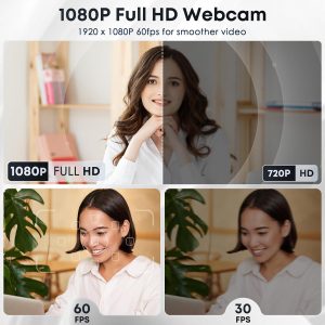 1080P HD Webcam with Microphone, Noise Cancellation, Privacy Cover, Wide-Angle Lens, Auto Light Correction, Plug & Play USB Webcam for Laptop, Desktop, PC, Mac, Zoom, Skype (Black)