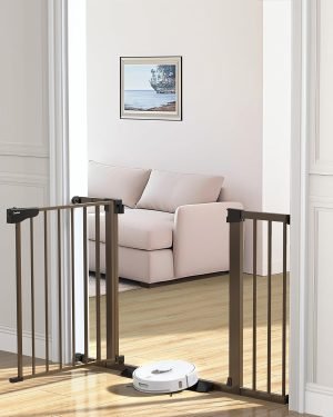 Cumbor 29.7-46″ Baby Gate for Stairs, Mom’s Choice Awards Winner-Auto Close Dog Gate for the House, Easy Install Pressure Mounted Pet Gates for Doorways, Easy Walk Thru Wide Safety Gate for Dog, Brown