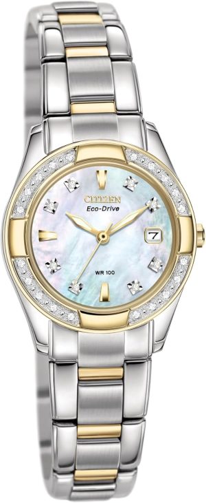 Citizen Women’s Eco-Drive Dress Classic Diamond Watch in Two-tone Stainless Steel, Mother of Pearl Dial (Model: EW1824-57D)