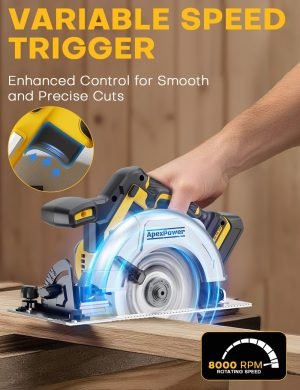Brushless Cordless Circular Saw, for DeWalt 20V Max Battery, 6-1/2 Inch Aluminum Alloy Blade, 8000 RPM, 6.2 Lbs Lightweight, Cutting Depth 2-1/5″ (90°), 0-90° Bevel, Hex Wrench, Rip Guide for Wood PVC