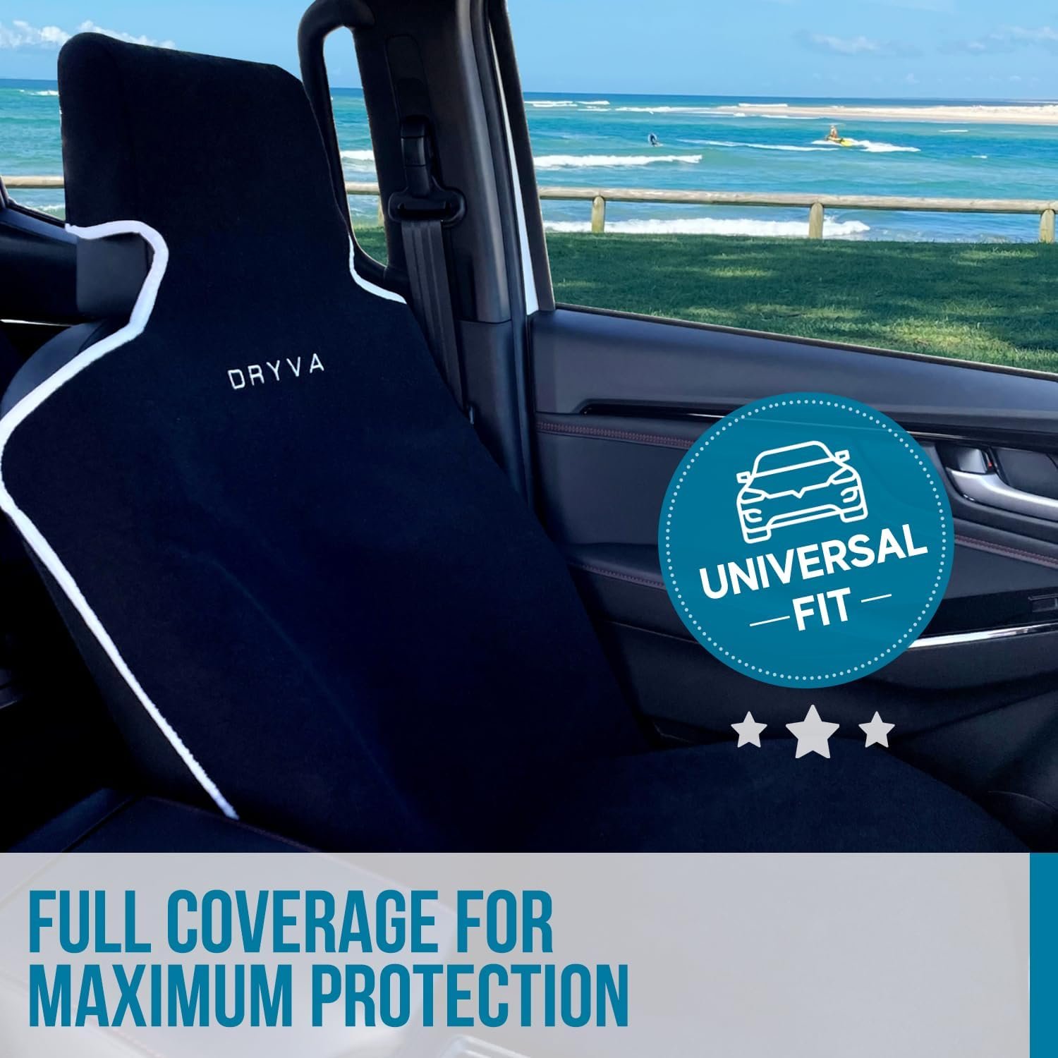 DryvaSeat - Premium Microfiber Towel Car Seat Cover - Waterproof & Sweatproof - Universal Fit, Machine Washable, Non-Slip - Seat Protector for Car, Truck, SUV, Van (Black, 2 Pack) - Image 2