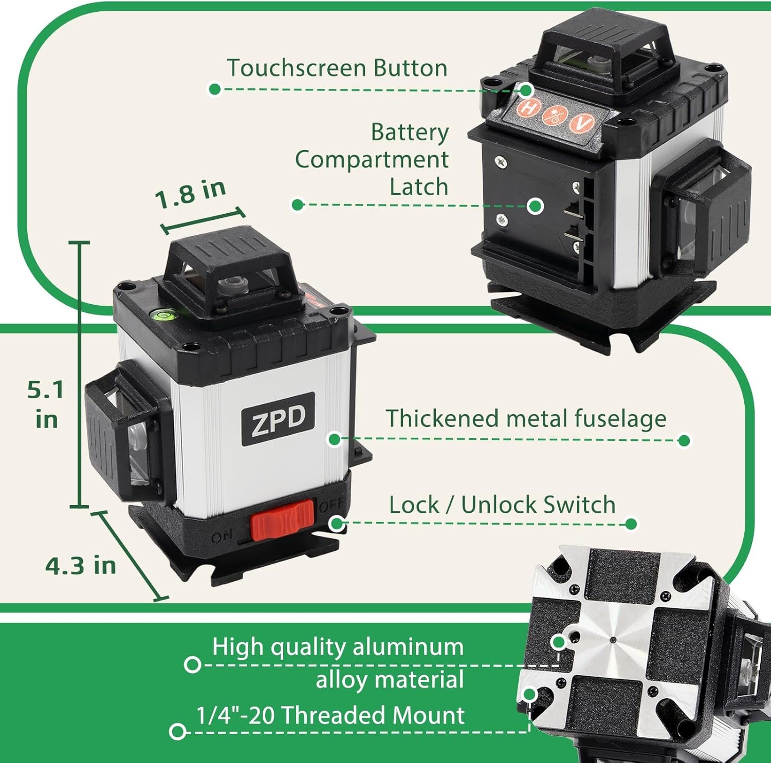 Laser Level, ZPD Laser Level with Tripod, 4 x 360 Self Leveling Laser Measuring Tool Green Lazer Level 16 Line Level Laser 360 Self Leveling for Construction, Home Renovation, Picture Hanging - Image 7