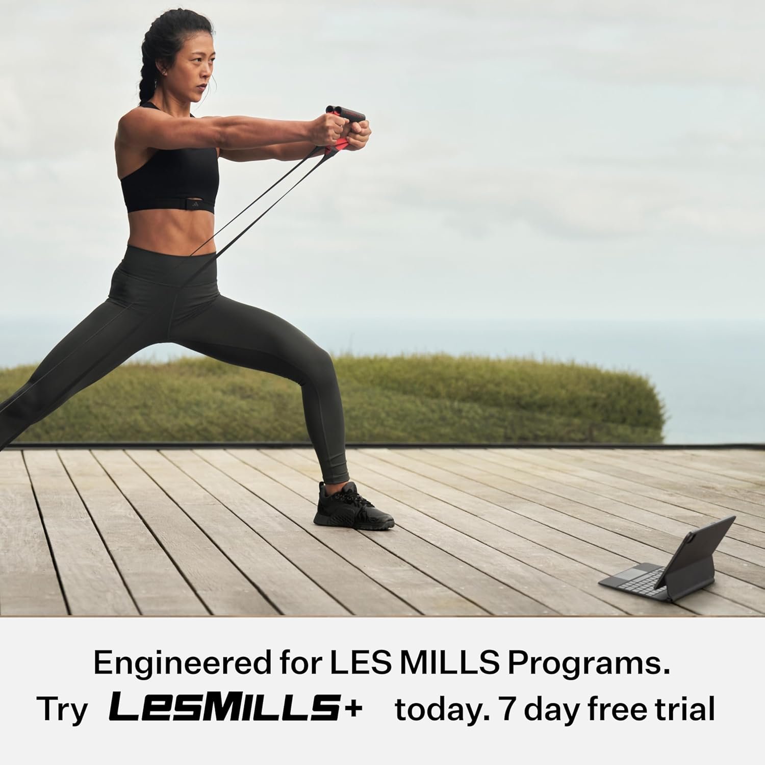 Les Mills™ SMARTBAND™ Workout Resistance Band with Handles, Home Gym Workout Equipment, Elastic Stretch - Image 6