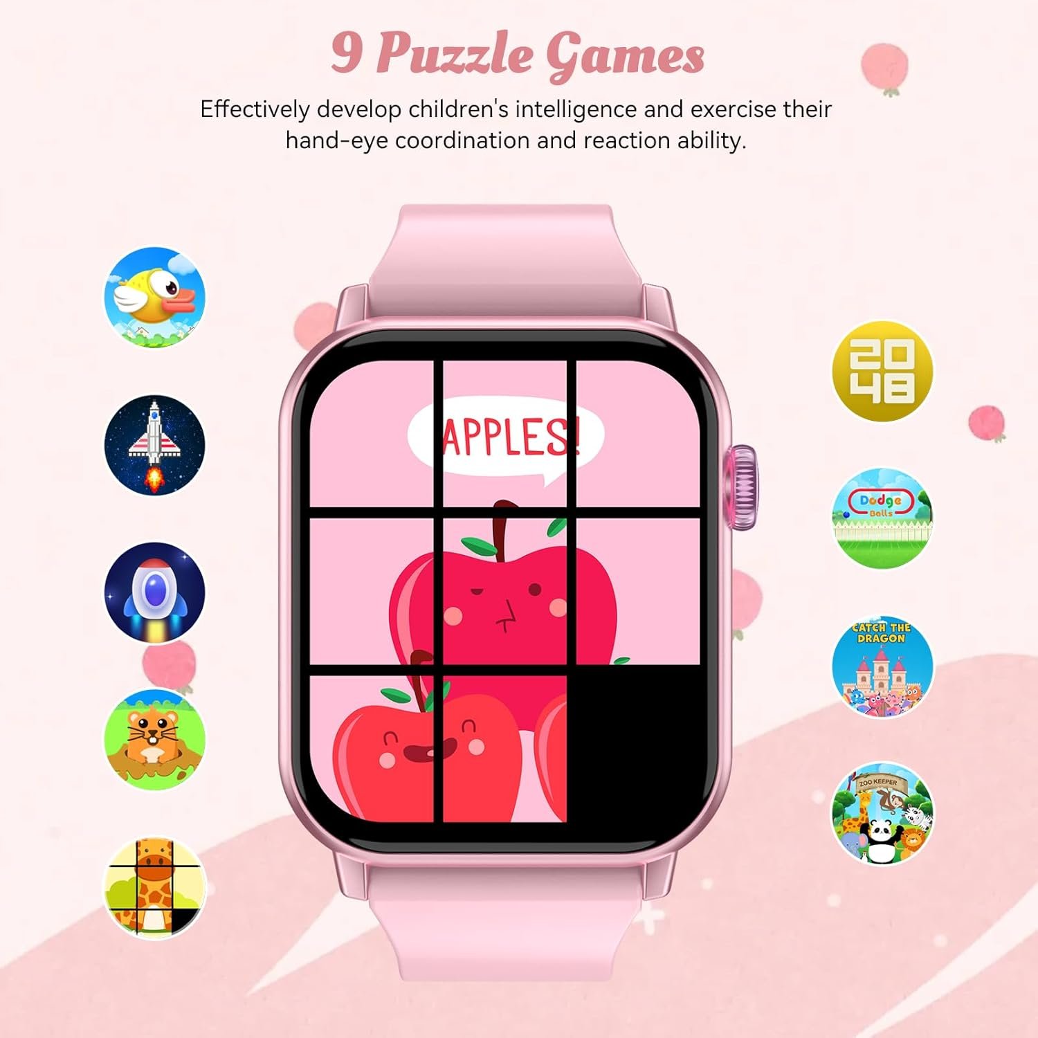 Smart Watch for Kids, 12 Puzzle Games HD Touch Screen Watches, Step Counter, Heart Rate and Sleep Monitor, Flashlight, Music Player,12/24 hr Educational Toys Birthday Gifts for Girls Ages 6-12 (Pink) - Image 6