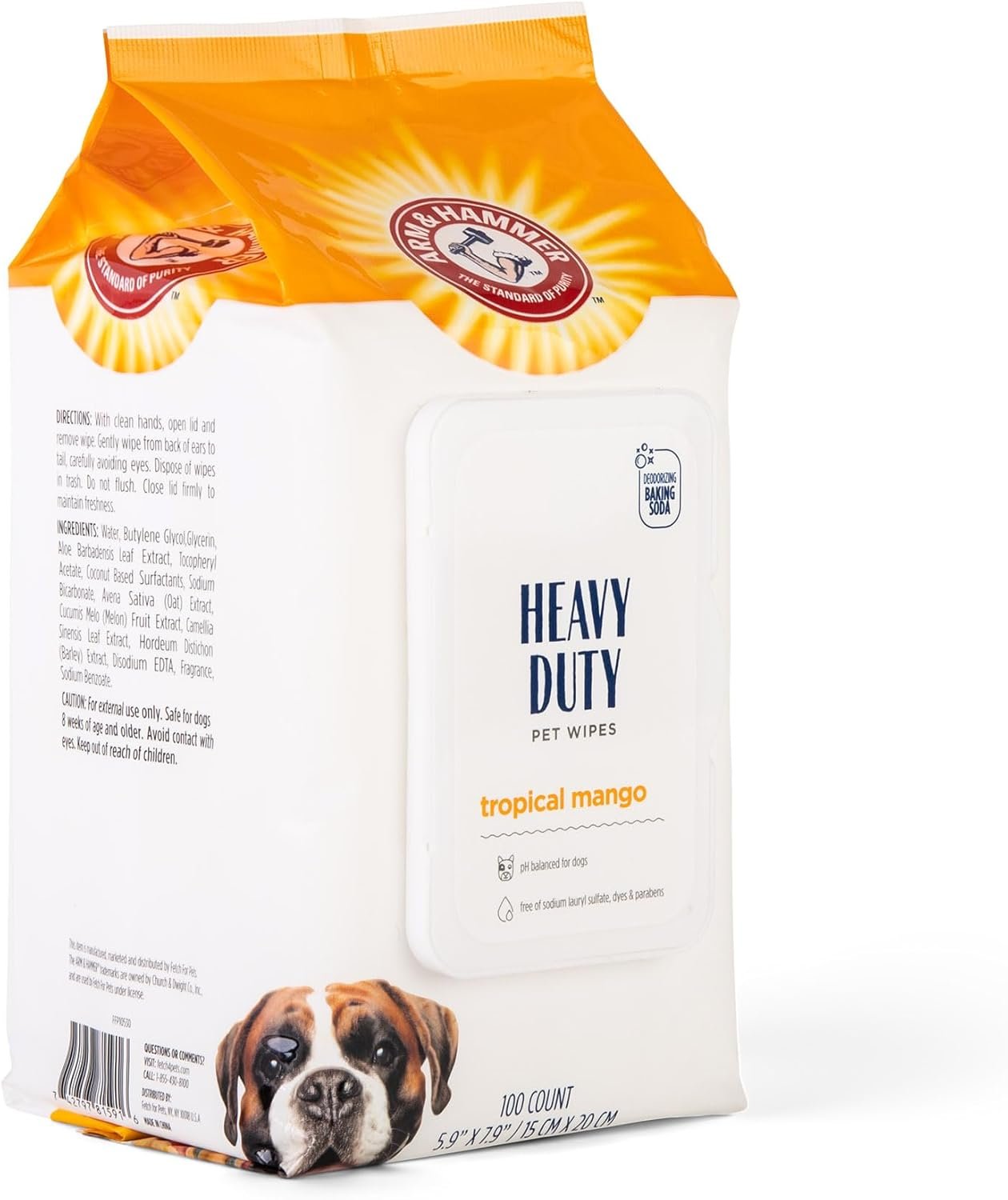 Arm & Hammer for Pets Heavy Duty Multipurpose Pet Bath Wipes | Dog Wipes Remove Odor & Refreshes Skin | Mango Scent, Dog Grooming Wipes for Pets (Pack of 12,1200 Count Total) - Image 3