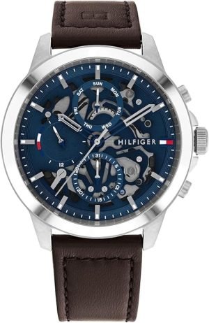 Tommy Hilfiger Men’s Dressy Watch – Quartz Multifunction, Stainless Steel Case, Skeleton Dial, Link Bracelet – Gift for Him