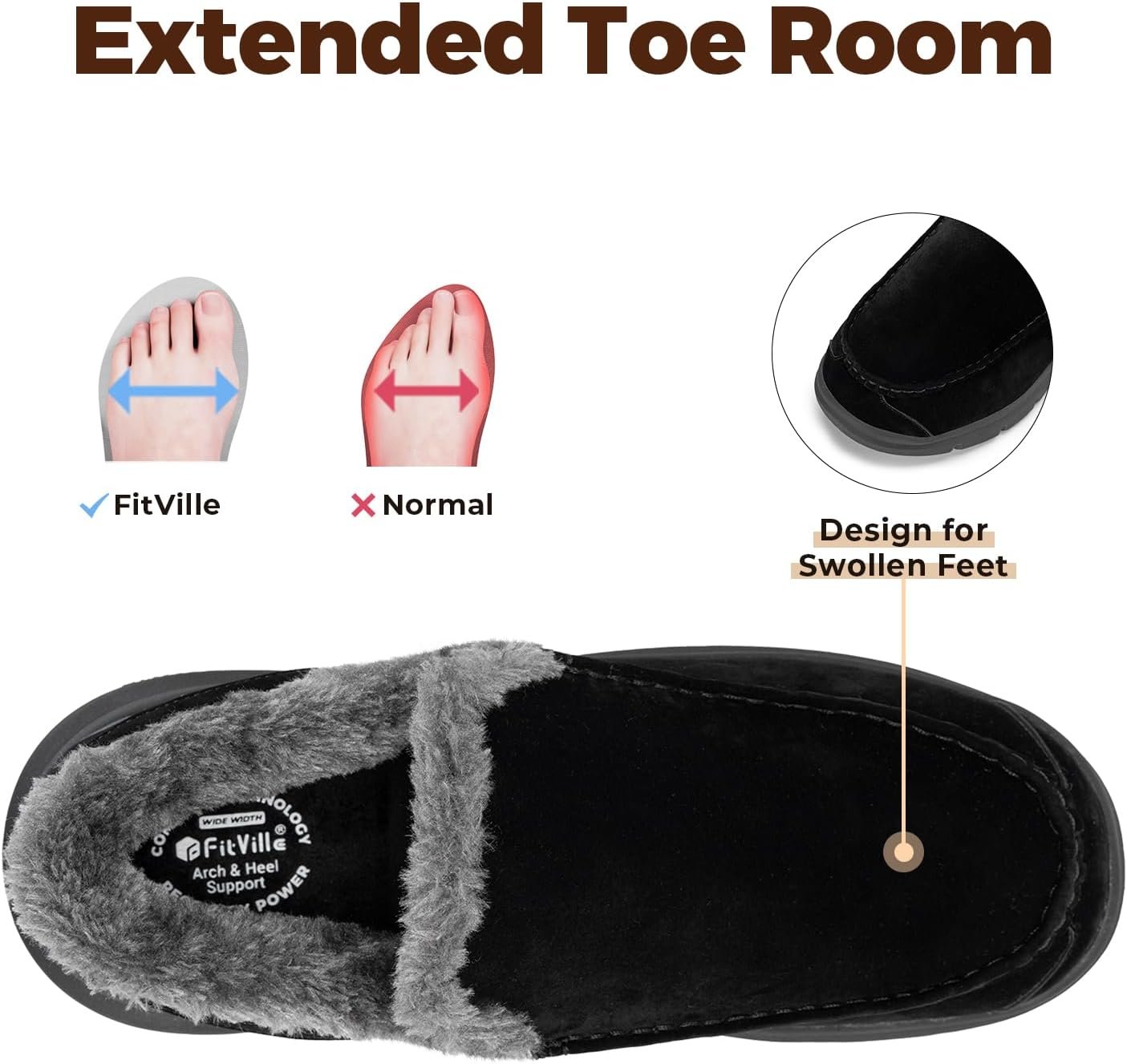 FitVille Extra Wide Men Slippers Slip-on House Slipper Non Slip Orthopedic Winter Shoes for Flat Feet Indoor & Outdoor - Image 3