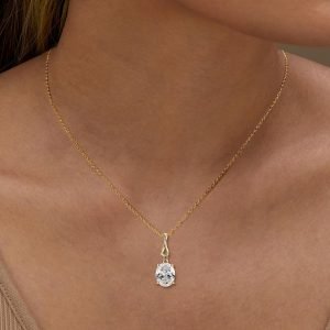 3CT Oval Moissanite Pendant Necklace, D Color 8X10mm Oval Cut Moissanite 925 Sterling Silv...