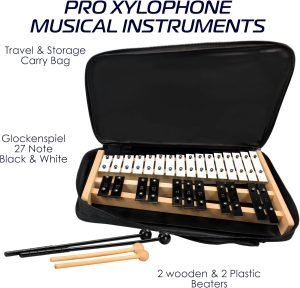 MINIARTIS Glockenspiel Xylophone | Full Size Glockenspiel Xylophone 27 Note Metal Keys for Adults & Kids | Percussion Musical Instrument Includes 2 Wooden Beaters and Carry Case