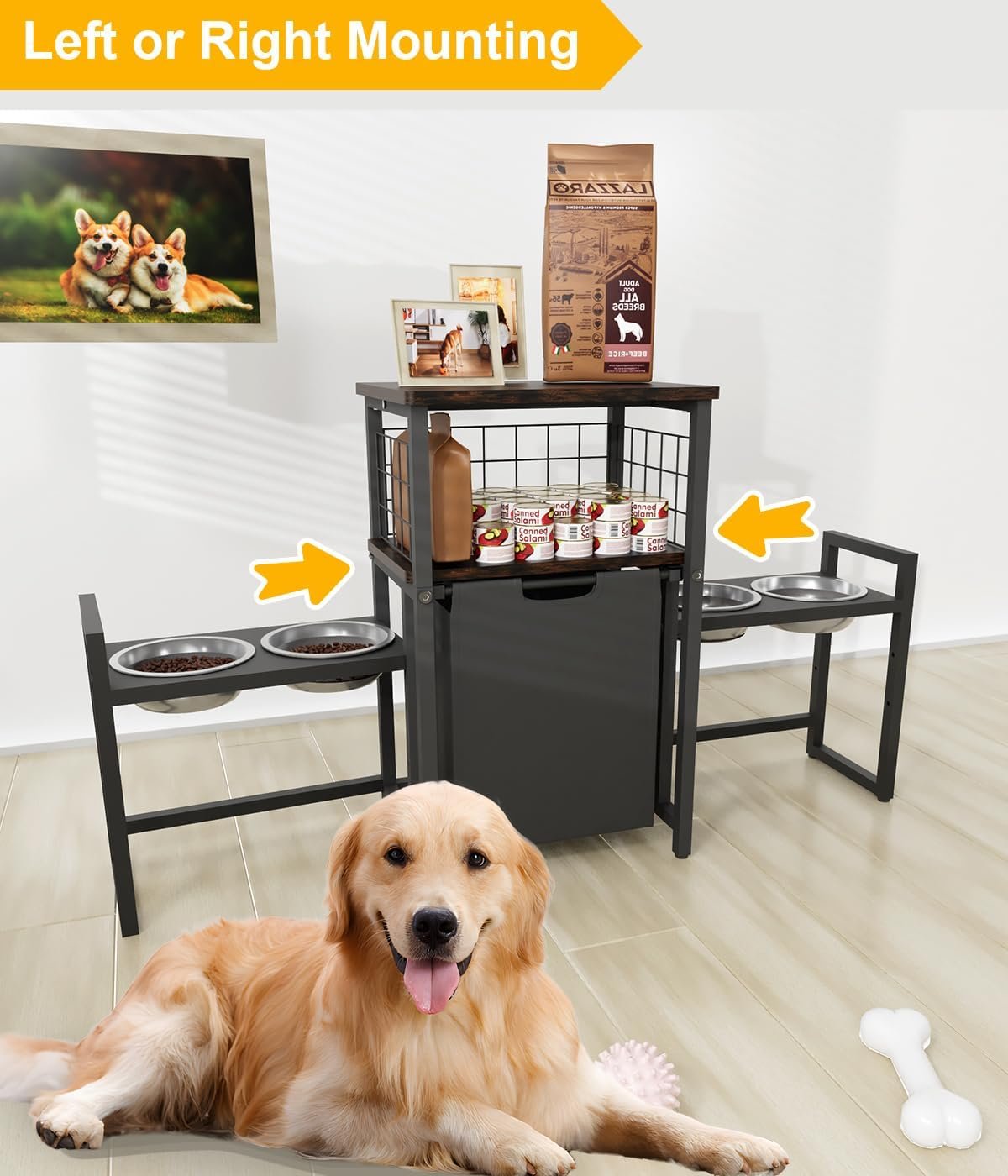 30.6Long x 26.2 High Elevated Dog Bowl Stand with Pet Food Storage Organizer, Adjustable Raised Feeding Station with Toy Basket for Large Medium Small Dogs and Cats, Black - Image 5