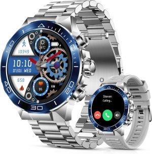 SOUYIE Smart Watch for Men,1.43”AMOLED Screen with 24 Hours Healthy Monitor, 100+ Sports Modes Fitness Tracker Watch, 400mAh Battery Pedometer Calorie Smartwatch Compatible Android iOS