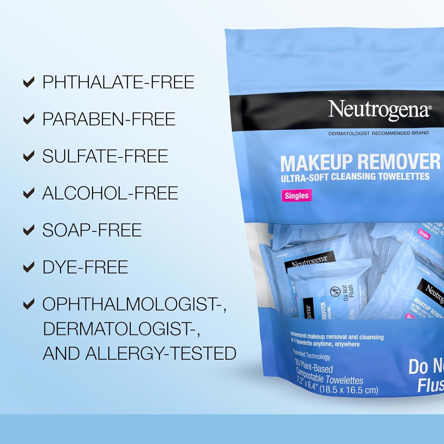 Neutrogena Makeup Remover Wipes Singles, Individually Wrapped, Daily Facial Cleanser Towelettes, Gently Removes Oil & Makeup, Alcohol-Free, 20 ct - Image 5
