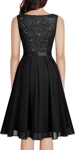 MISSMAY Women’s Vintage V-Neck Sequin Formal Party A-Line Dress
