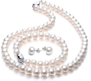 VIKI LYNN Freshwater Cultured Pearl Necklace Set Includes Stunning Bracelet and Stud Earrings Jewelry for Women Gift for Mother’s Day, Anniversary, Birthday, Wedding